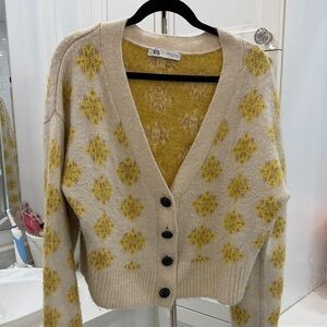Zara Cream Cardigan with Yellow Diamond Motif